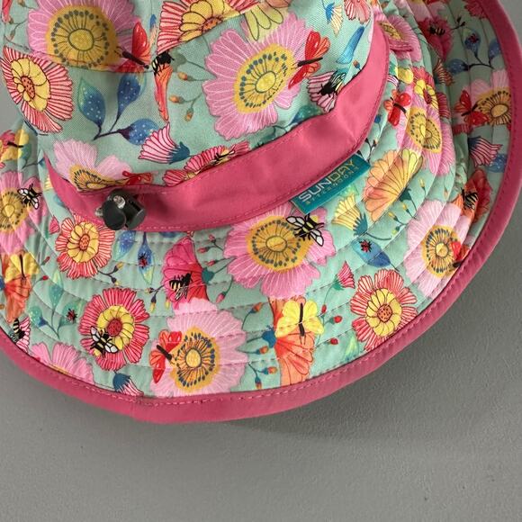 Sunday Afternoons Kids Reversible Sun‎ Hat M UPF 50+ Pink Floral Khaki 3–6 Yr - Picture 2 of 7